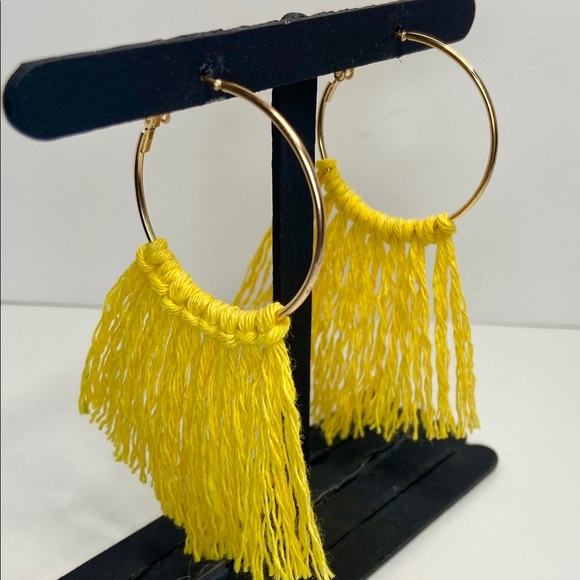 Handmade Gold Hoop Earrings Macrame Yellow NWT - Picture 2 of 3